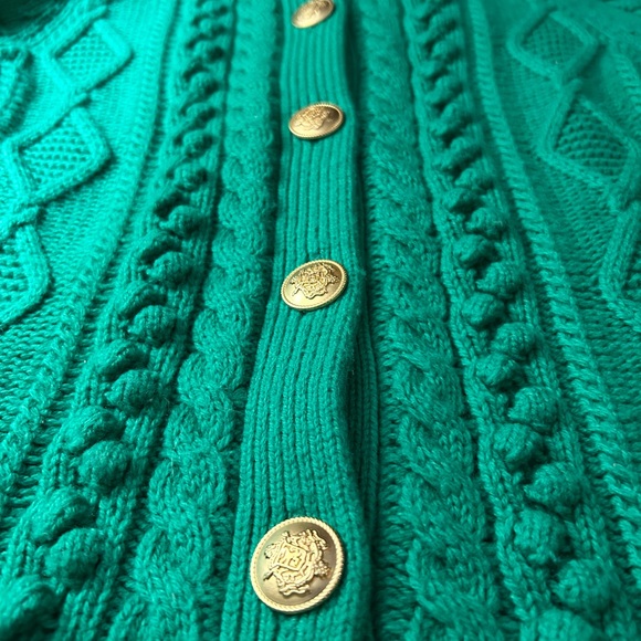 J CREW Cable-Knit Cardigan Sweater Green Lambswool Blend S - Picture 9 of 14